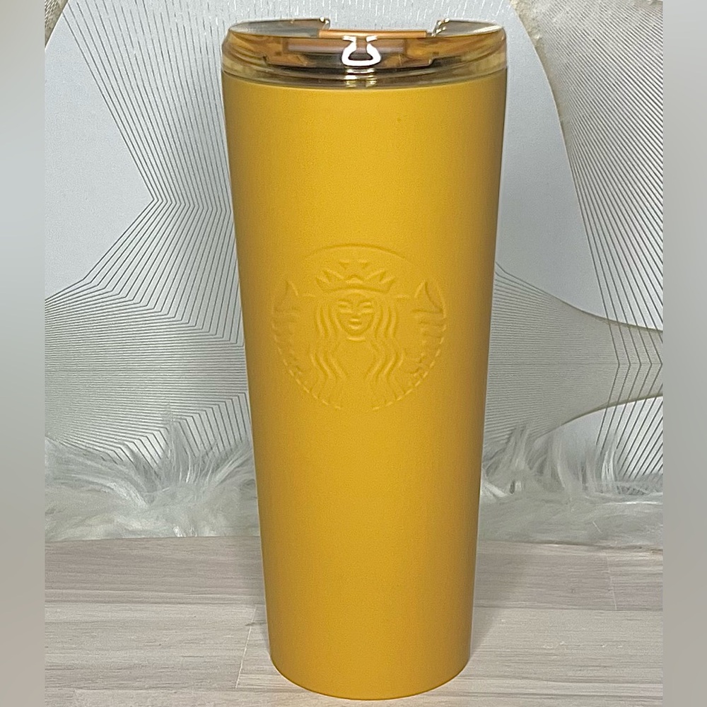 Starbucks Mustard Colored Stainless Steel Hot/Cold Tumbler 16oz EUC